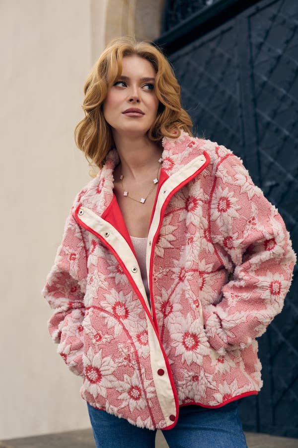 Floral Sherpa Jacket | Black & White