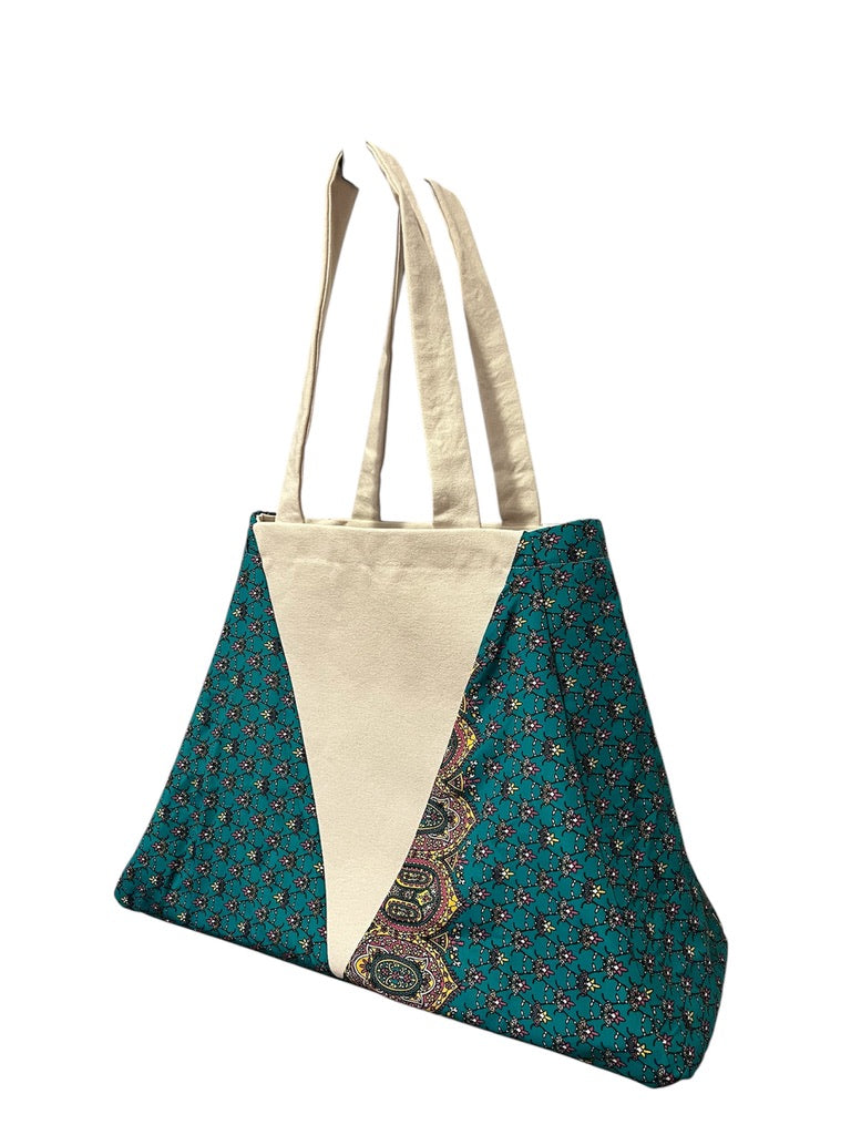 Tulsi Triangle Tote Bag | Teal/Pink/Yellow Floral