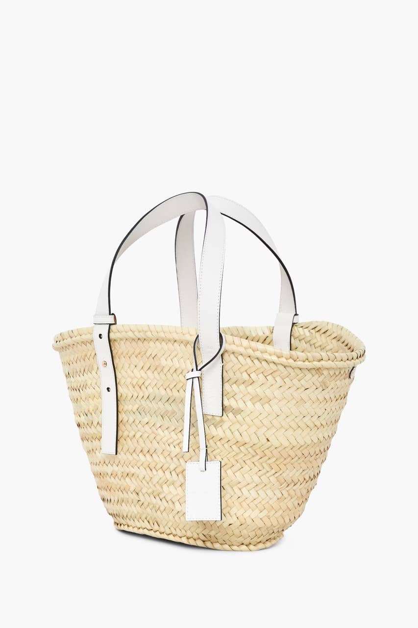 Straw Tote with White Leather Straps