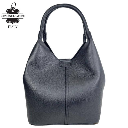 Italian Leather Bucket Style Handbag | Black