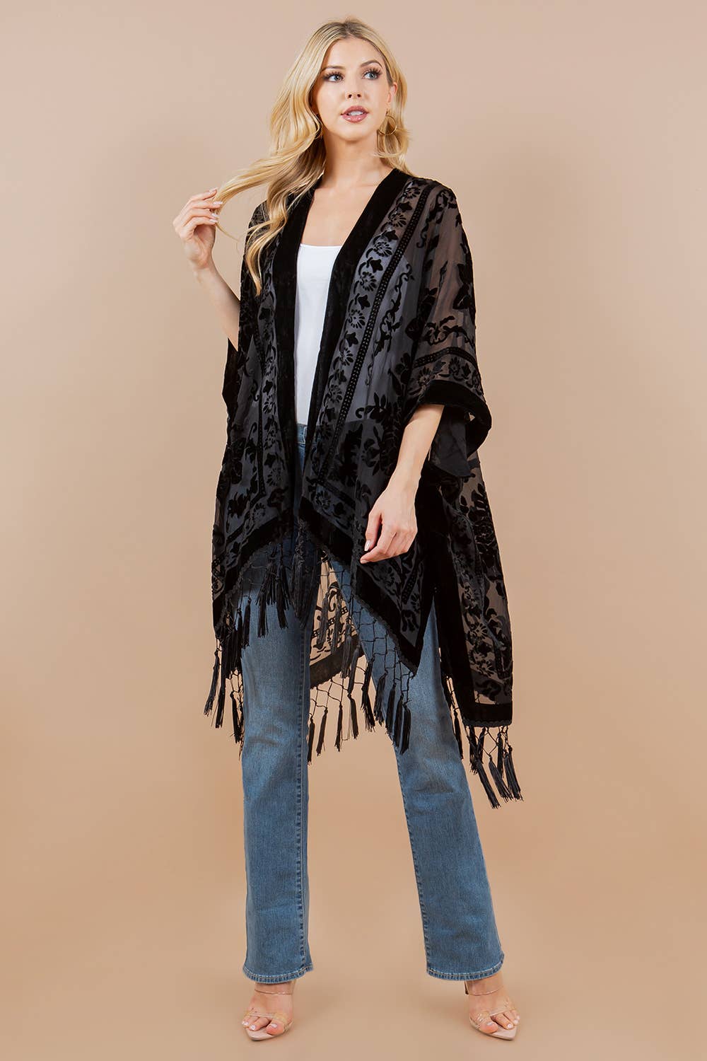 Kimono | Velvet Burnout | Black Fringe