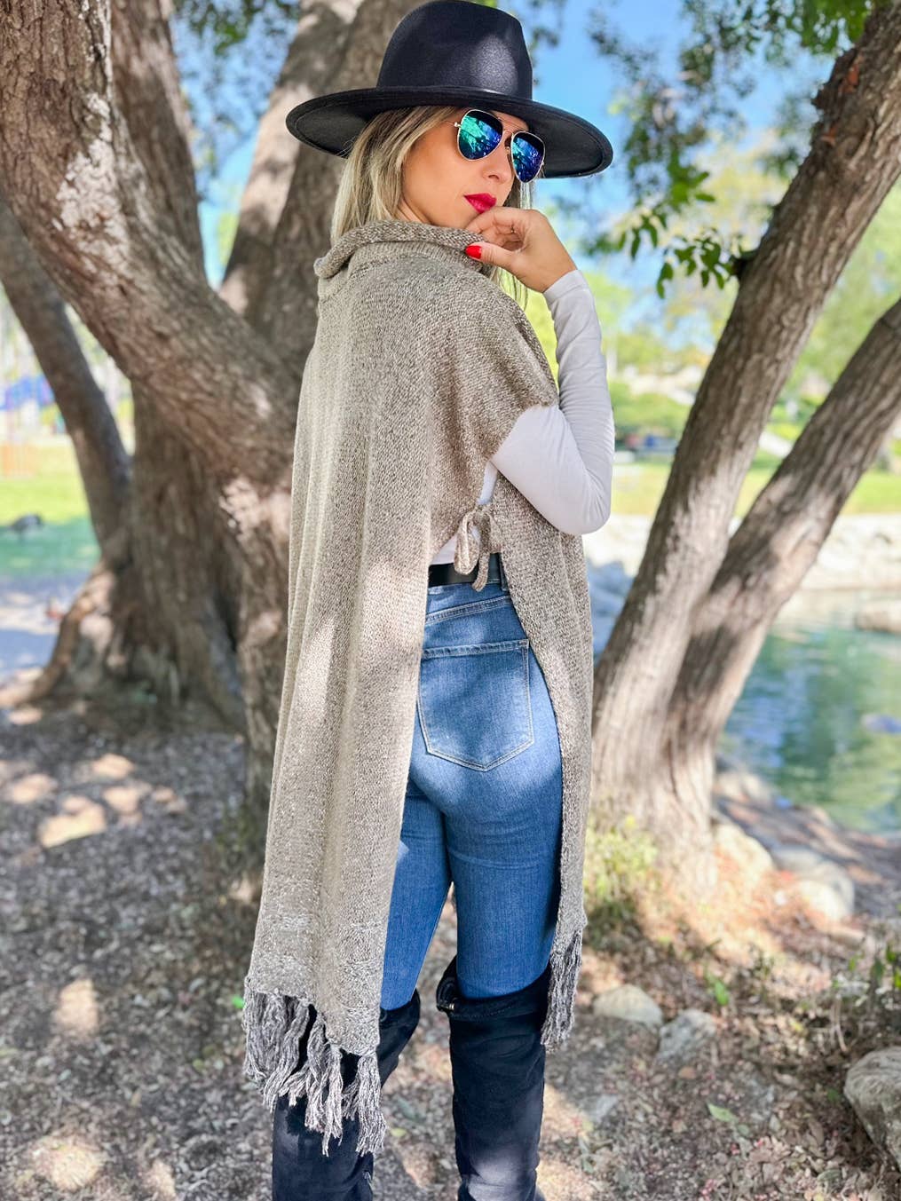 Turtleneck Poncho | Taupe