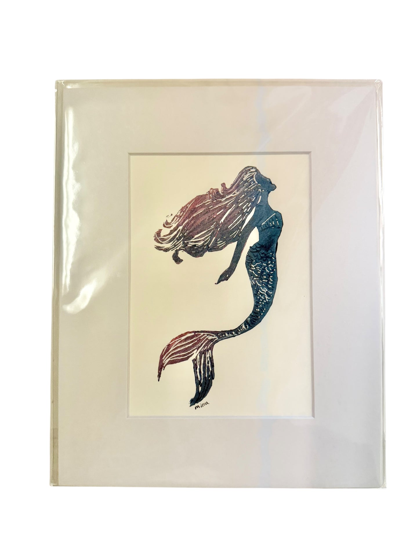 Matted Art Print | Swimming Mermaid