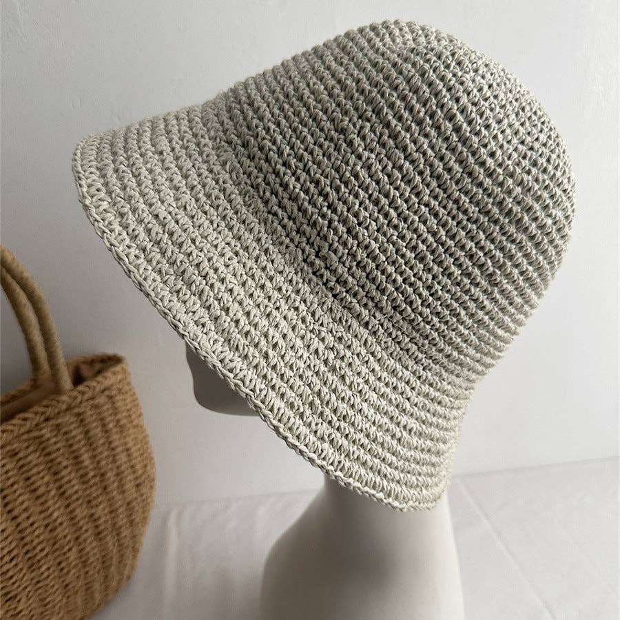 Foldable Raffia Bucket Hat | Beige