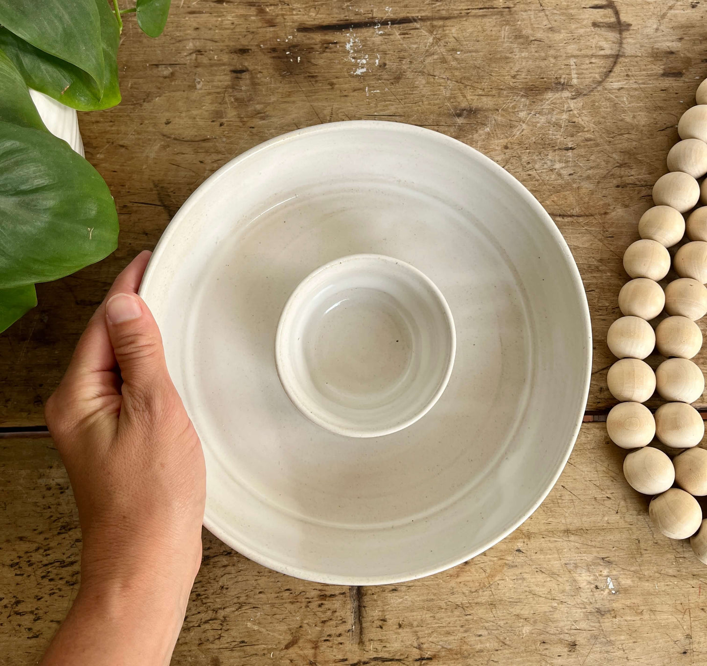 Small Ceramic Chip And Dip Tray | White