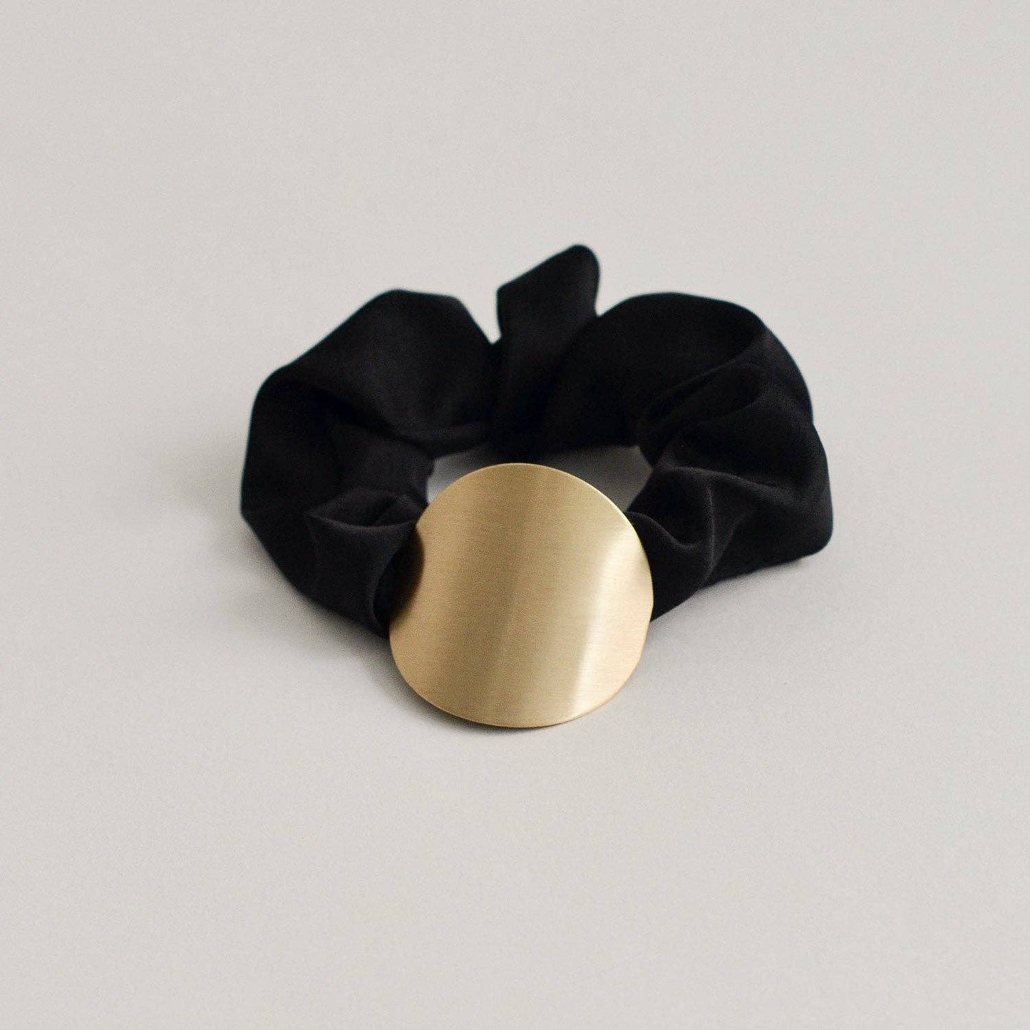 Satin Scrunchie with Round Gold Charm | Black