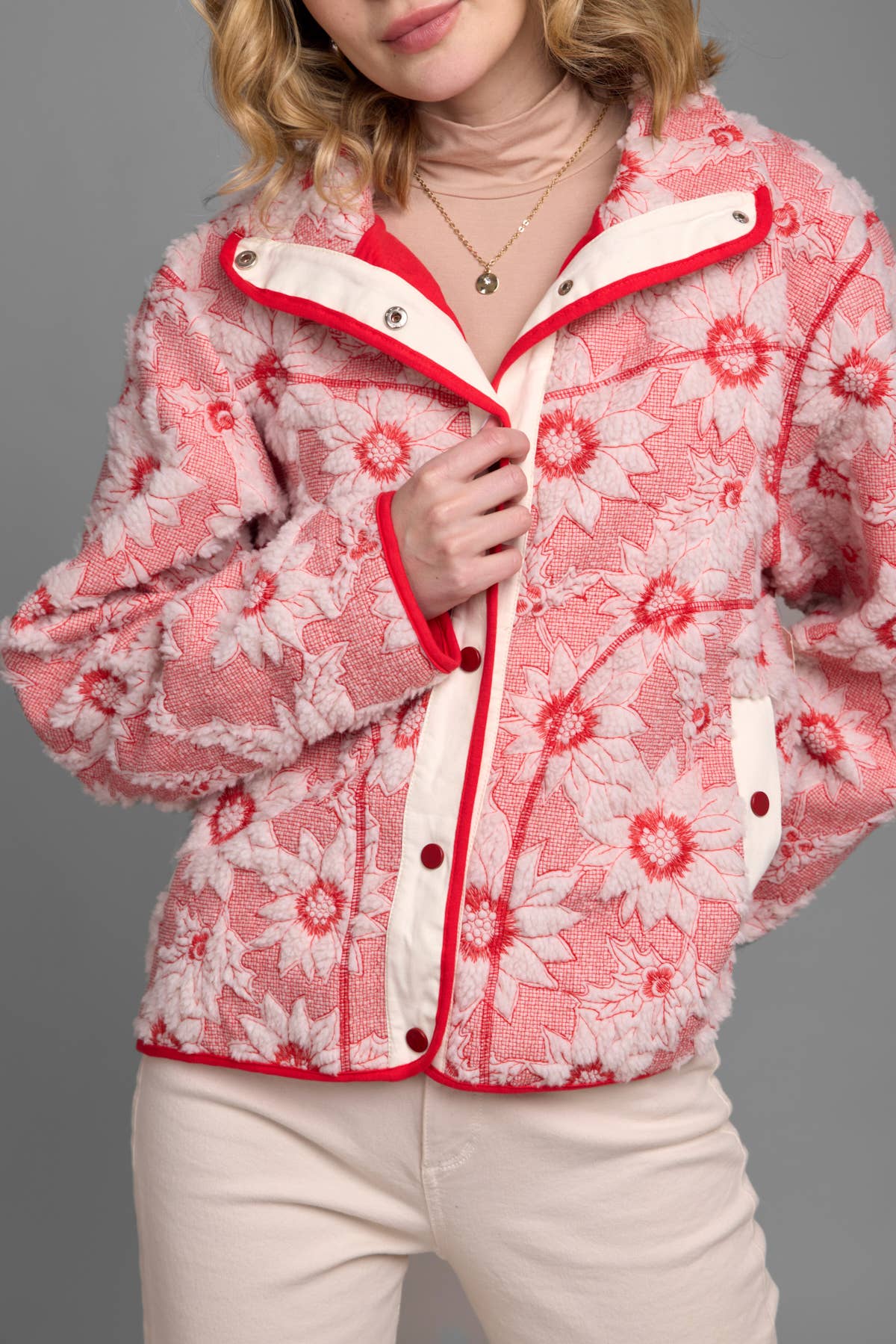 Floral Sherpa Jacket | Black & White