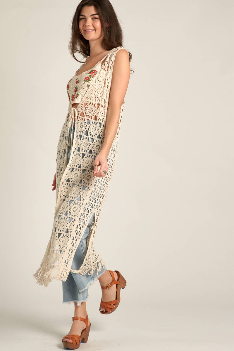Kimono Vest | Tied Crochet | Cream