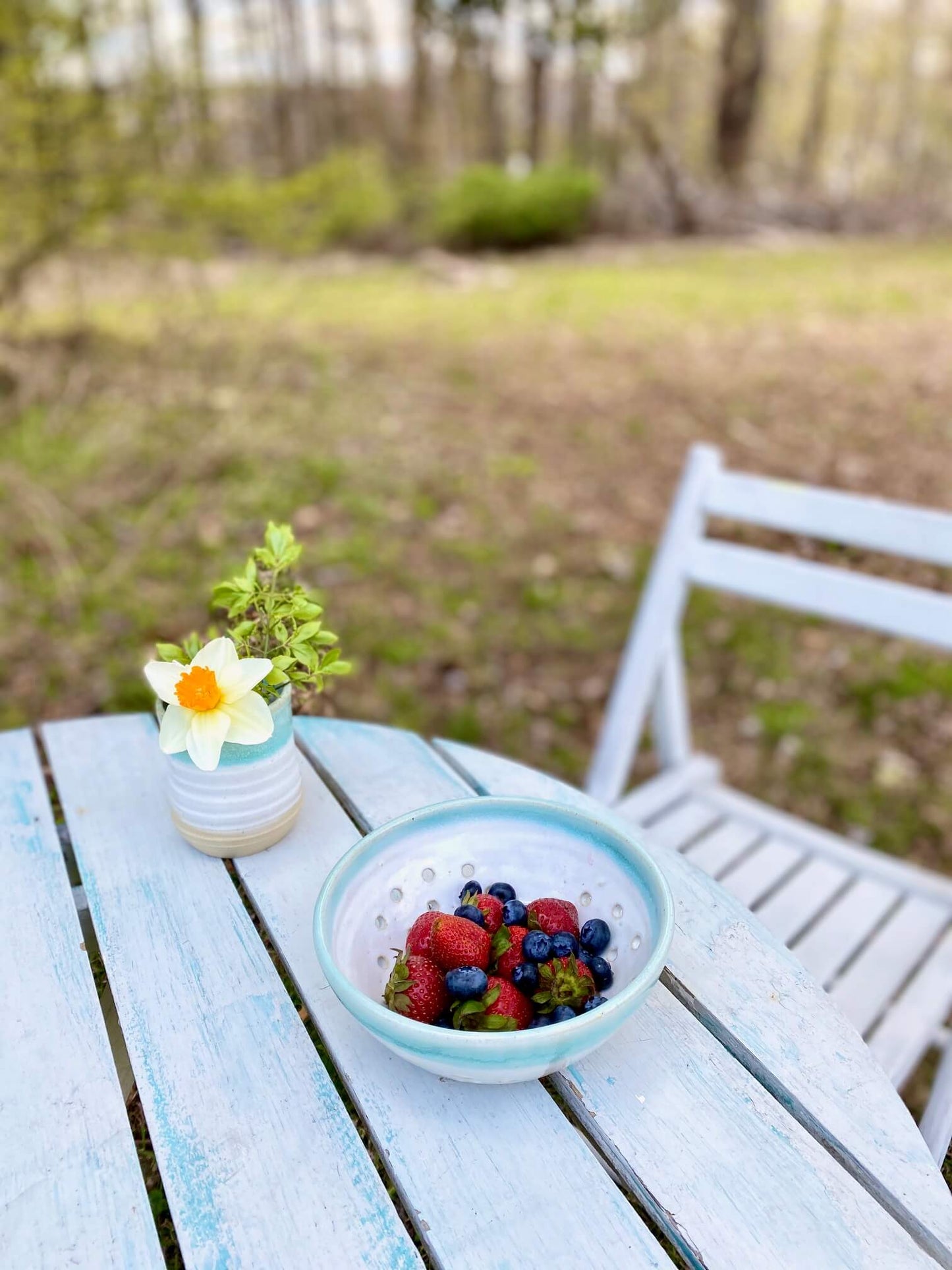 Ceramic Berry Bowl with Saucer | White