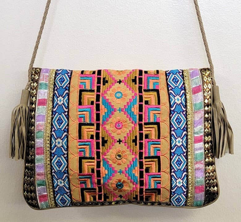 Boho Leather Crossbody Clutch Bag