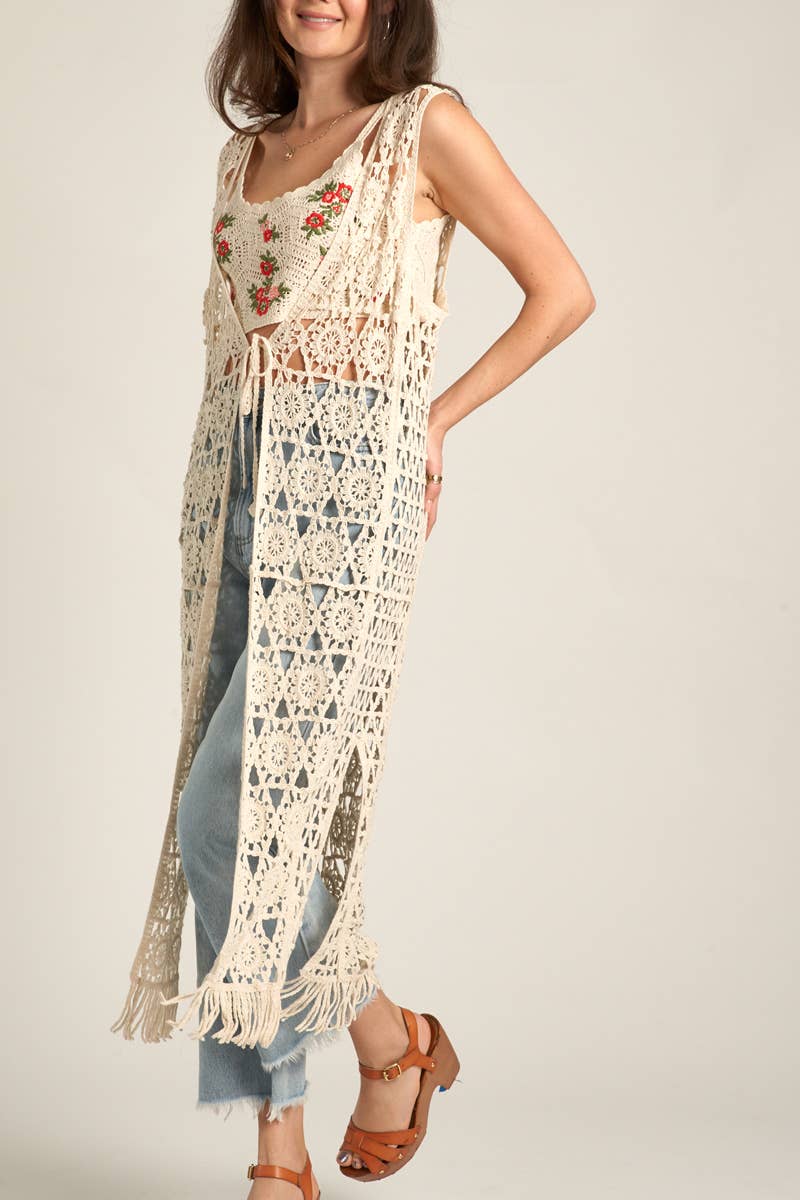 Kimono Vest | Tied Crochet | Cream