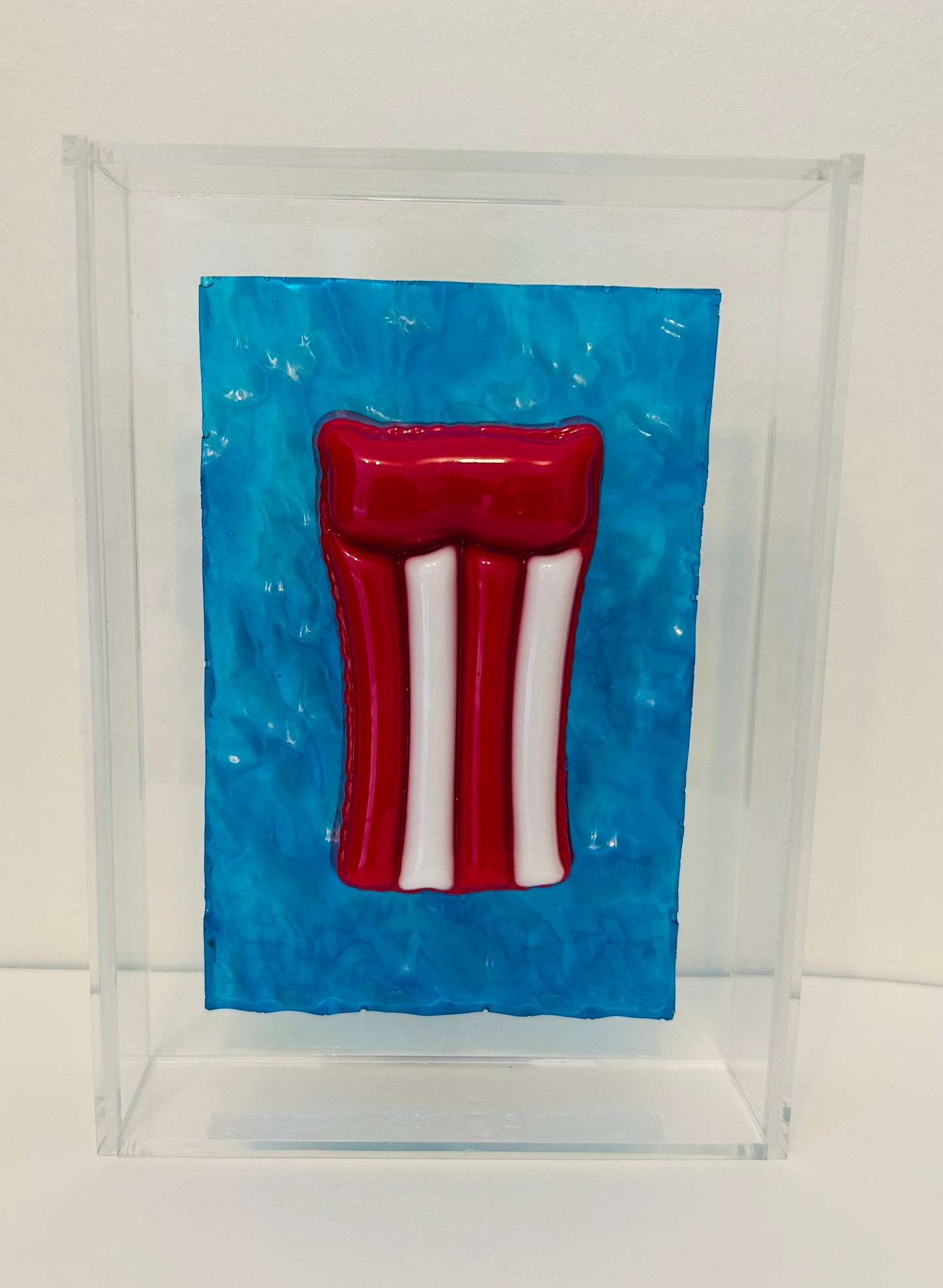 Resin and Acrylic 3 Pool Float Art (1), 5 x 7, Red&White