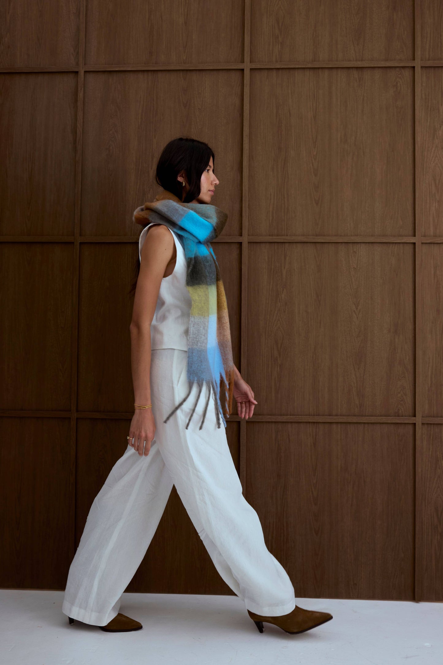 Ultra Soft Recycled Scarf | Blue + Orange Plaid