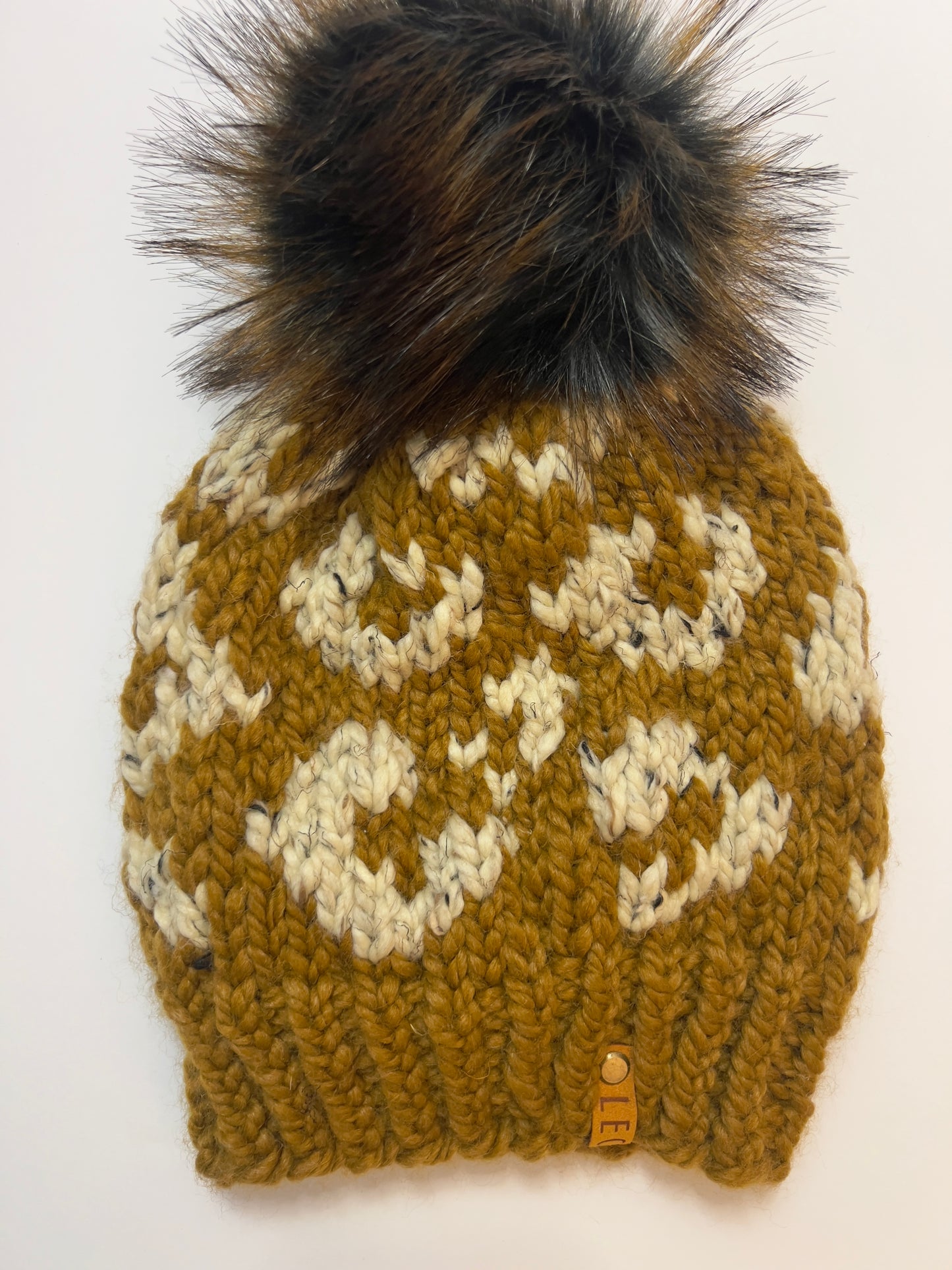 Handmade Wool Knit Hat with Faux Fur Pom | Leopard