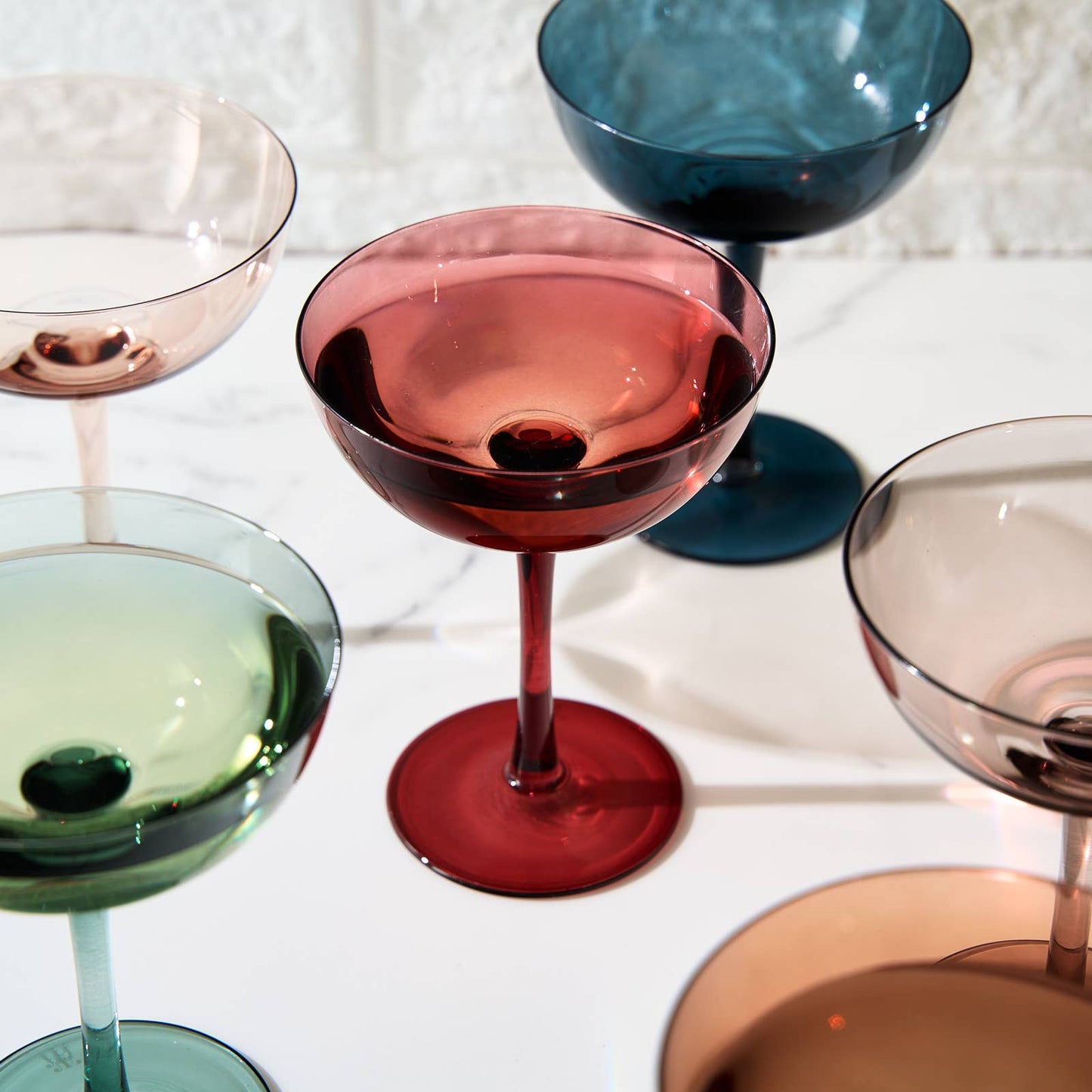 Coupe Cocktail Glasses | Set of 6 | Muted Color Mix