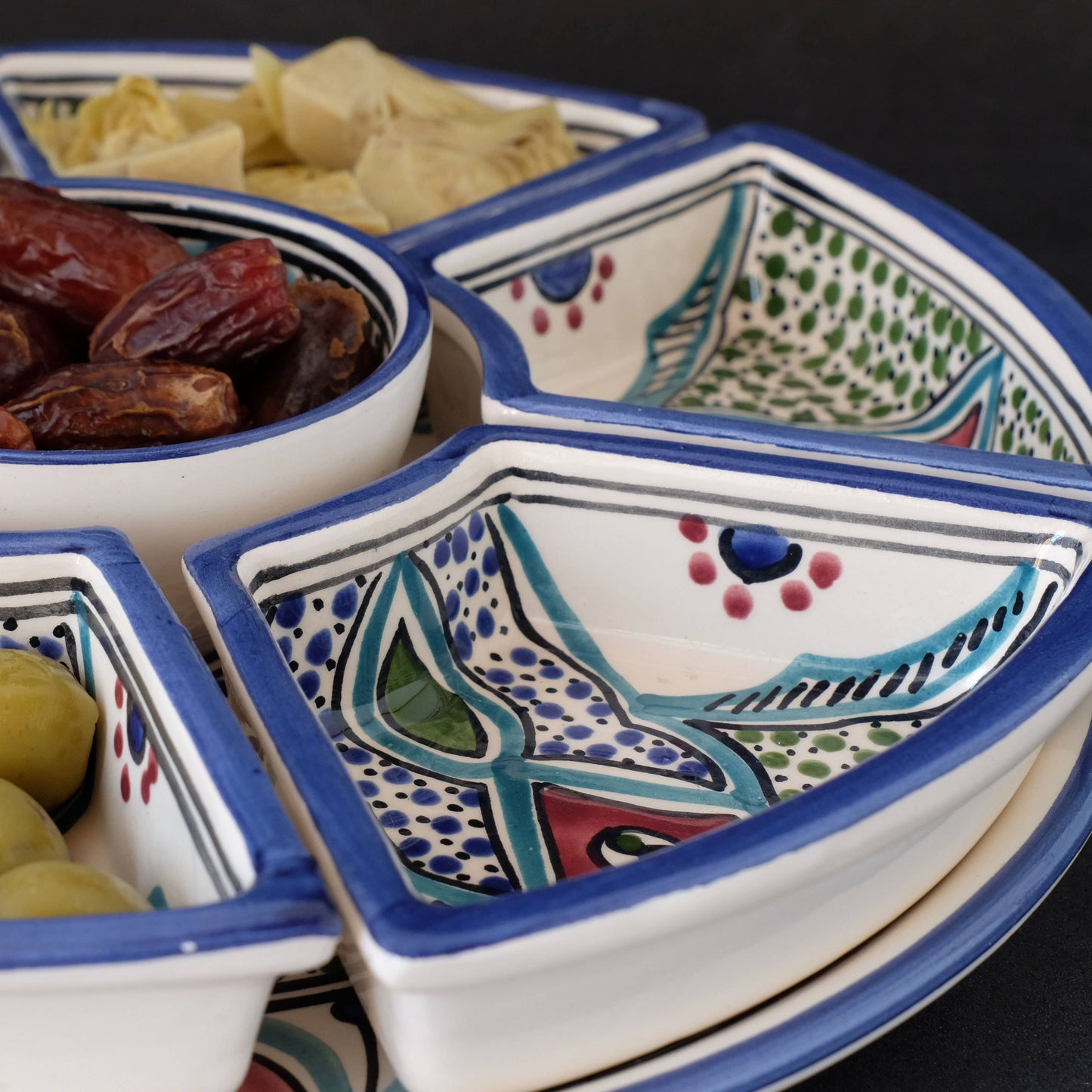Hand Painted Ceramic Tapas Chip and Dip Server
