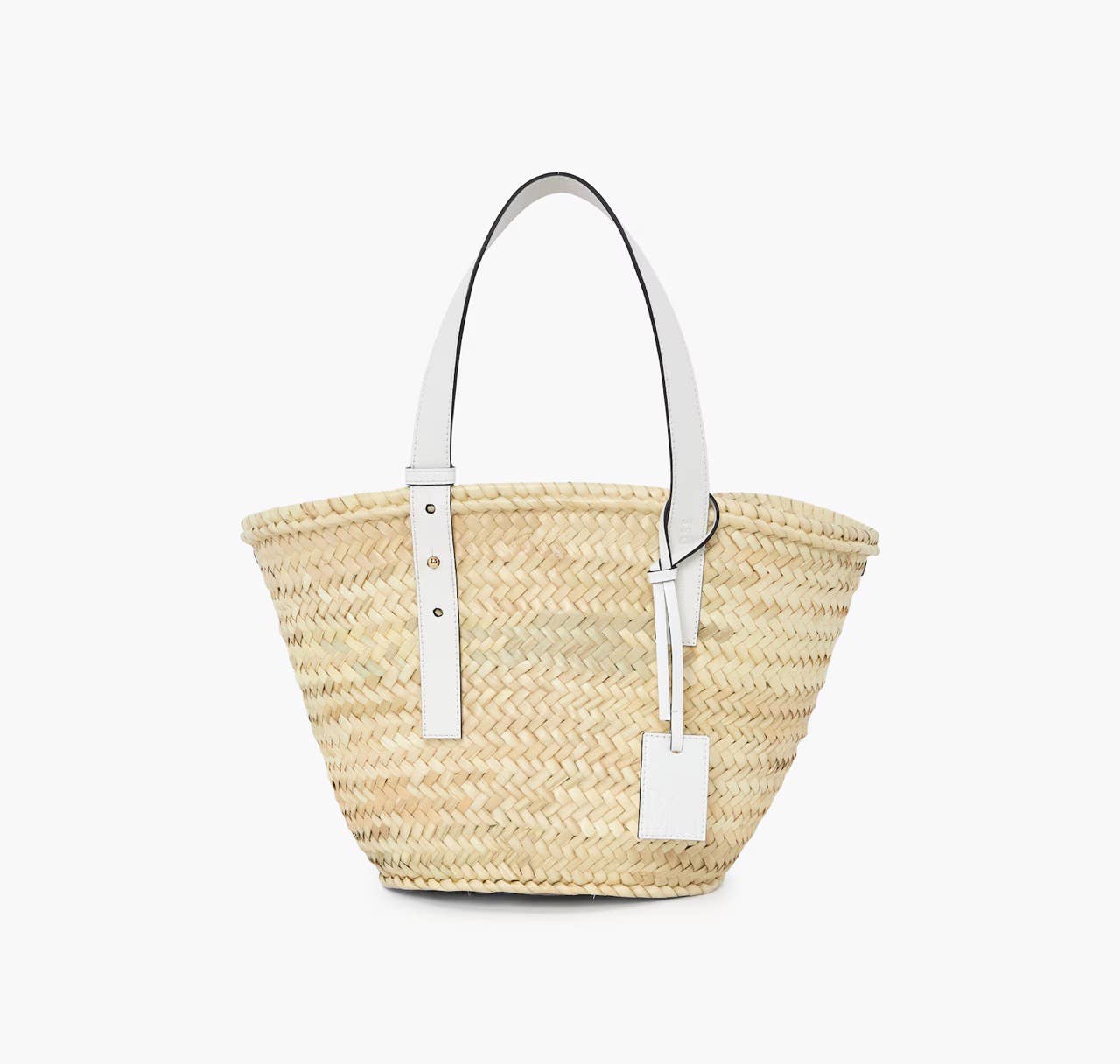 Straw Tote with White Leather Straps