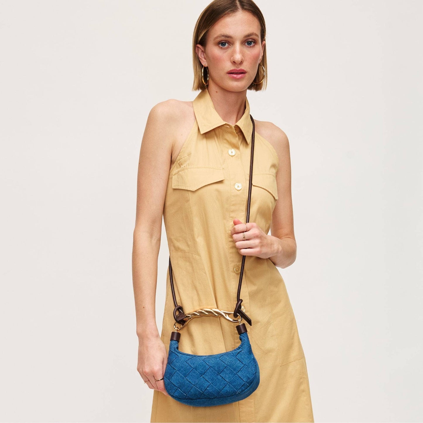 Yvette Woven Crossbody: Denim Brown