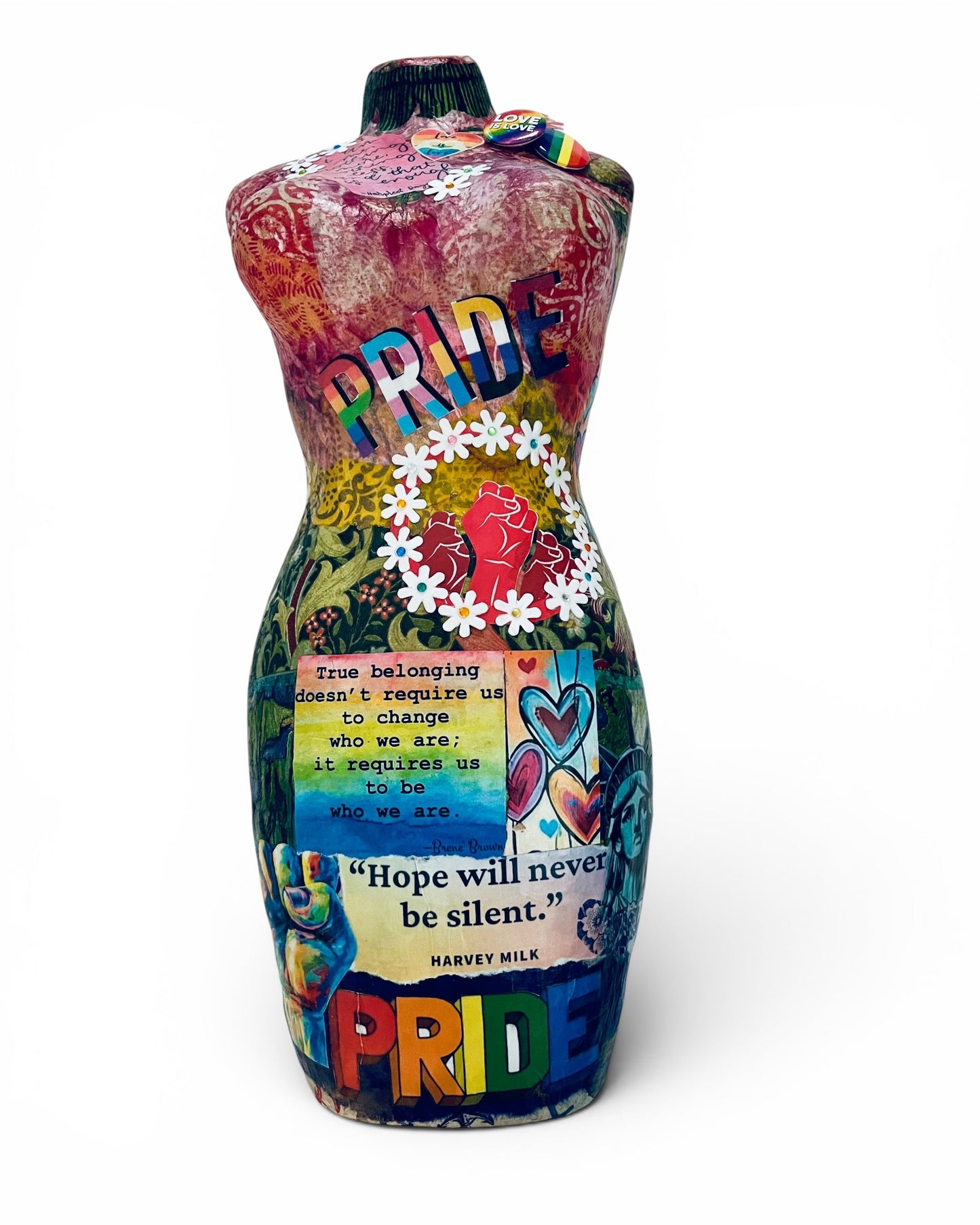 True Belonging | Paper Mache Statue with Paper Collage
