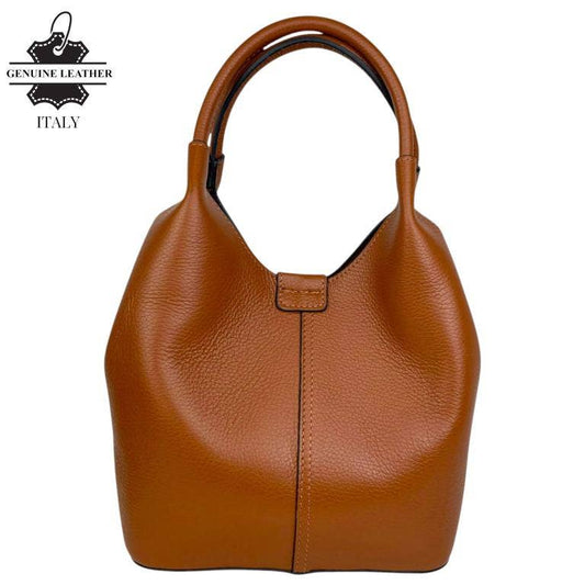Italian Leather Bucket Style Handbag | Brown