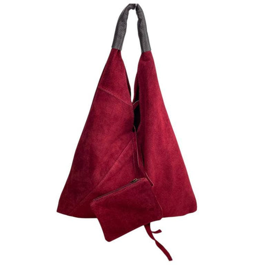 Suede Leather Shoulder Bag | Dark Red