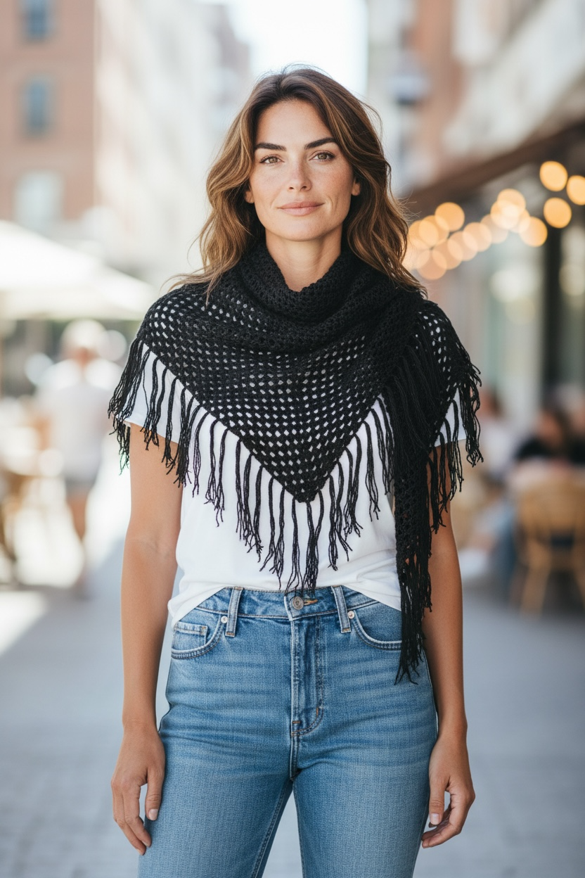 Handmade Wool Crochet Handkerchief Scarf | Slate