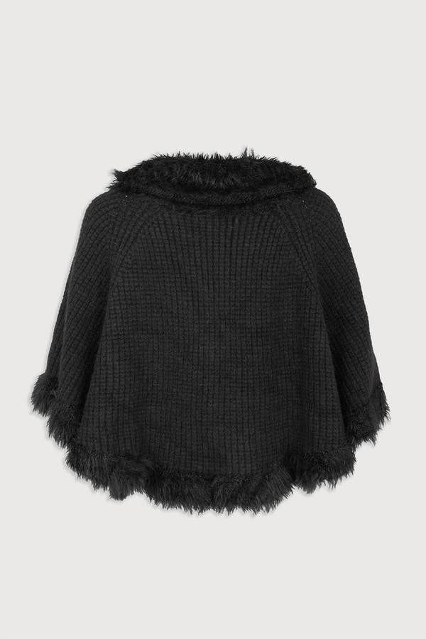 Fur Trim Knit Open Cardigan | Black
