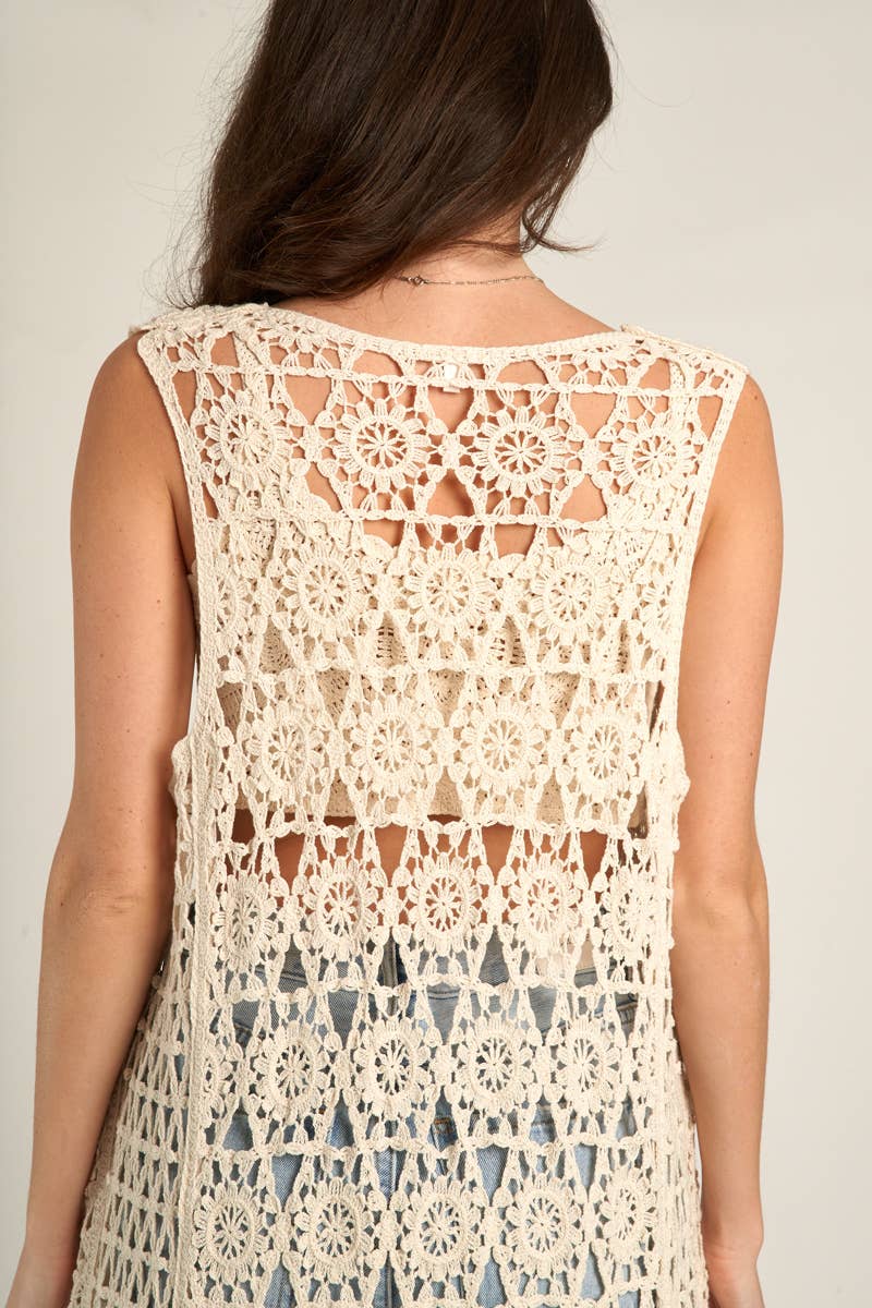 Kimono Vest | Tied Crochet | Cream
