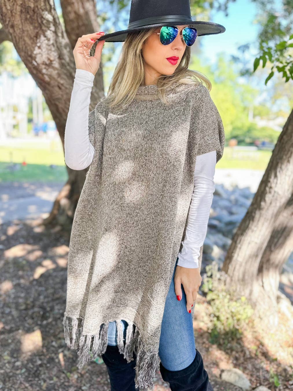 Turtleneck Poncho | Taupe