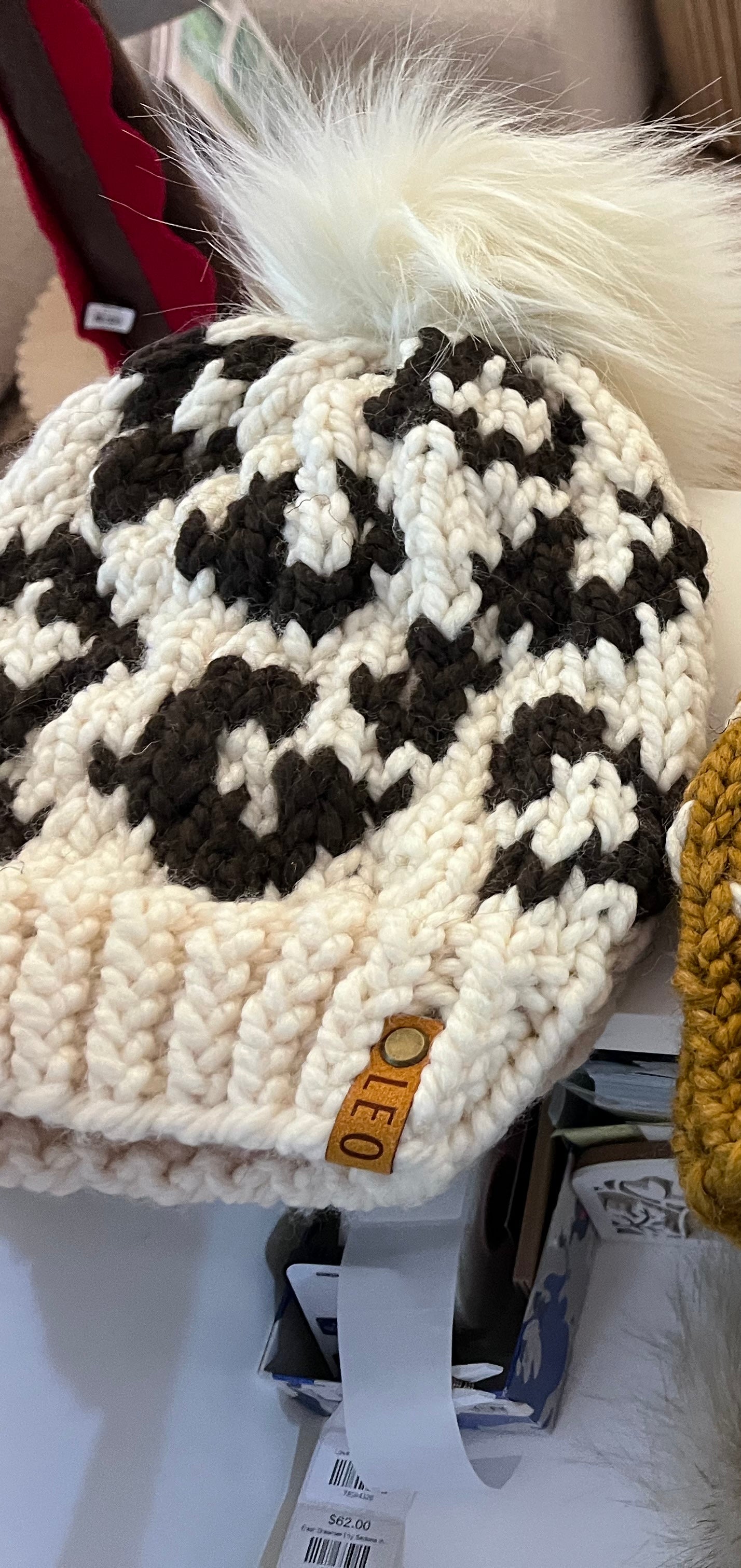 Handmade Wool Knit Hat with Faux Fur Pom | Leopard