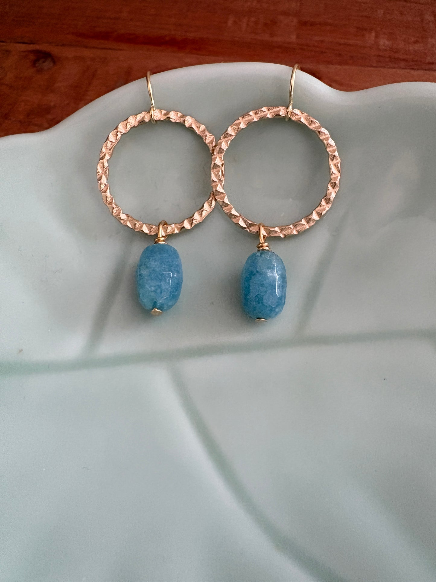 Earrings | Blue Stones | Hammered Circles