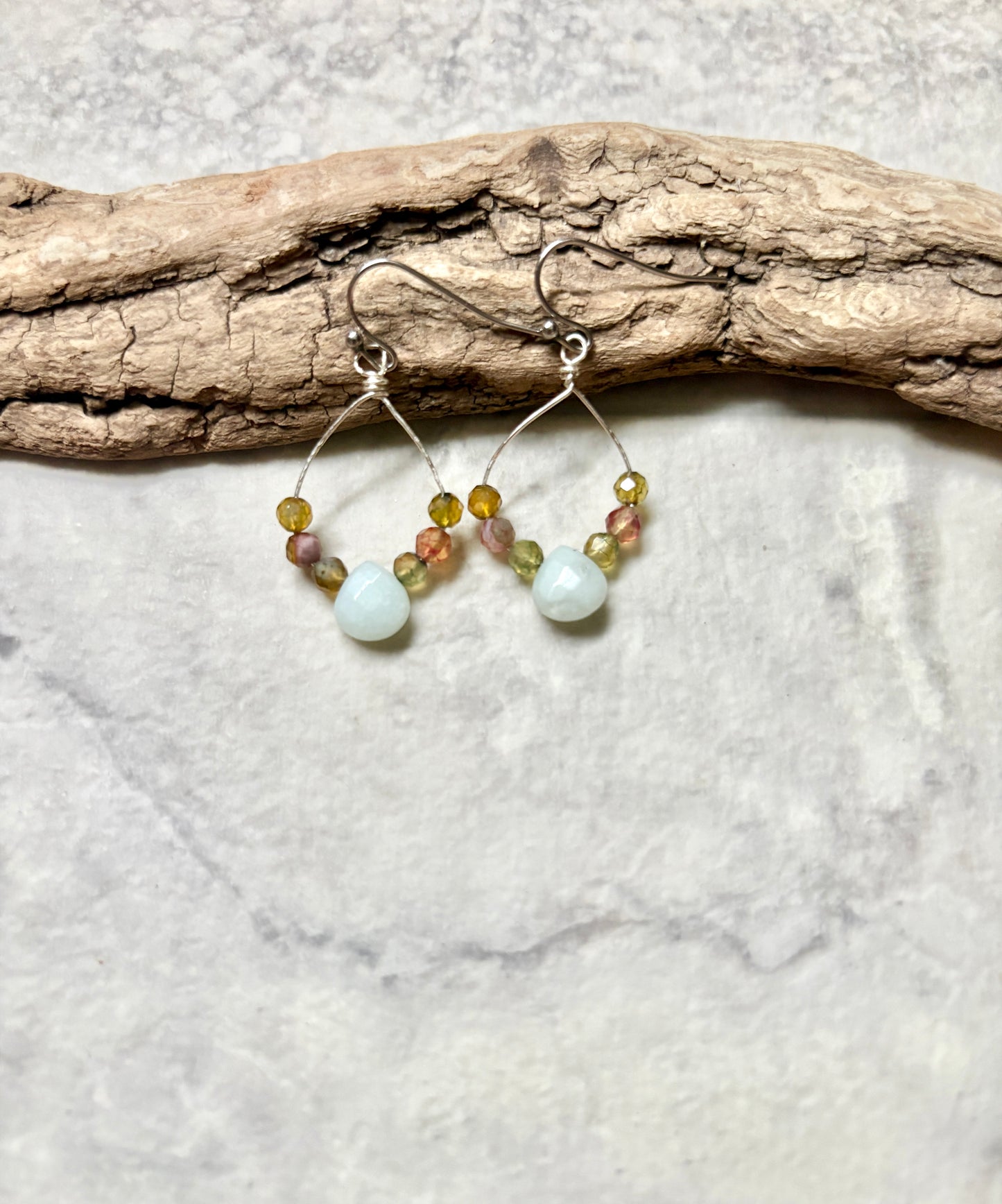 Handmade Earrings | Silver Teardrop Amazonite Stone
