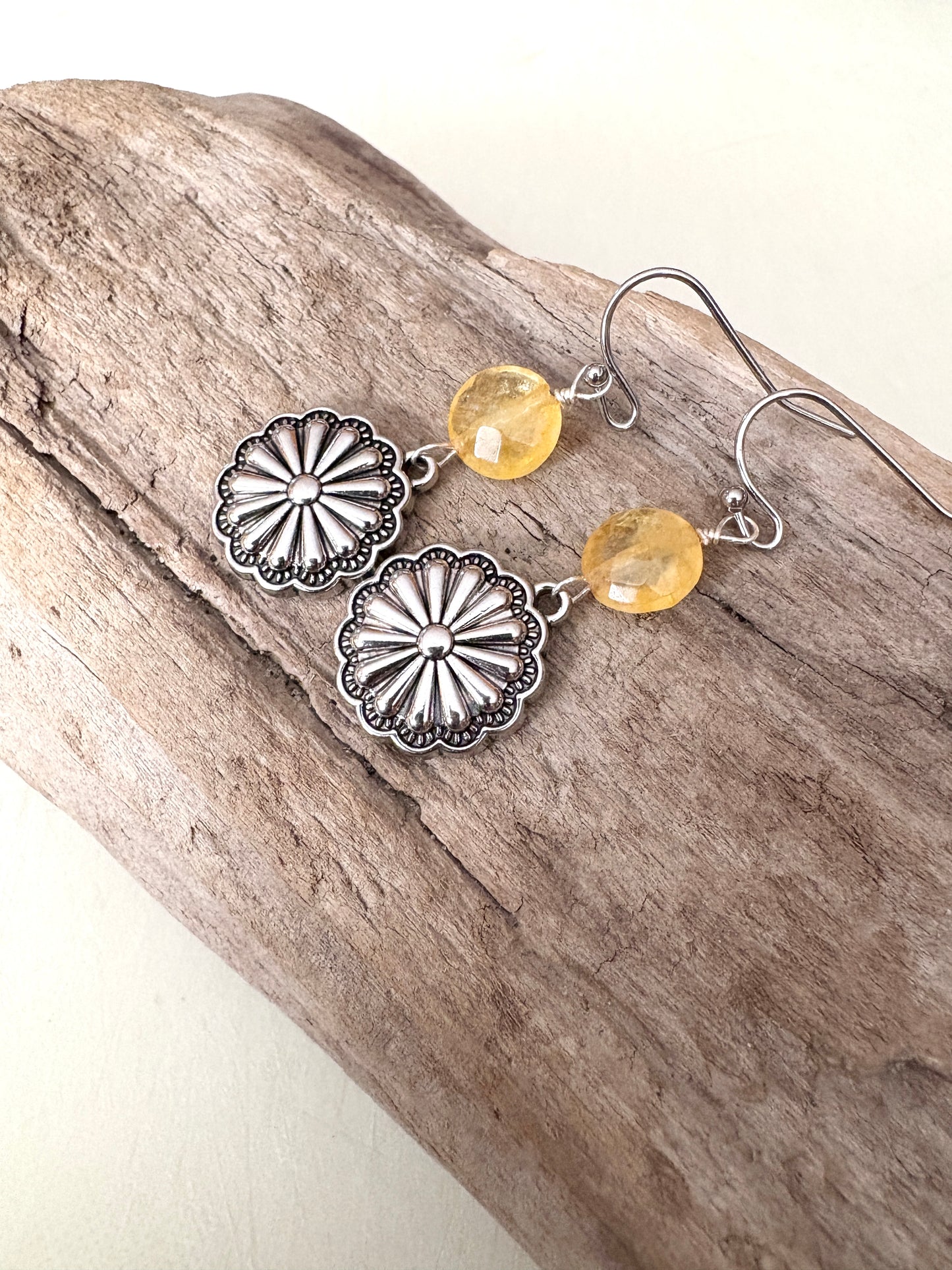 Earrings | Silver Flower | Yellow Citrine