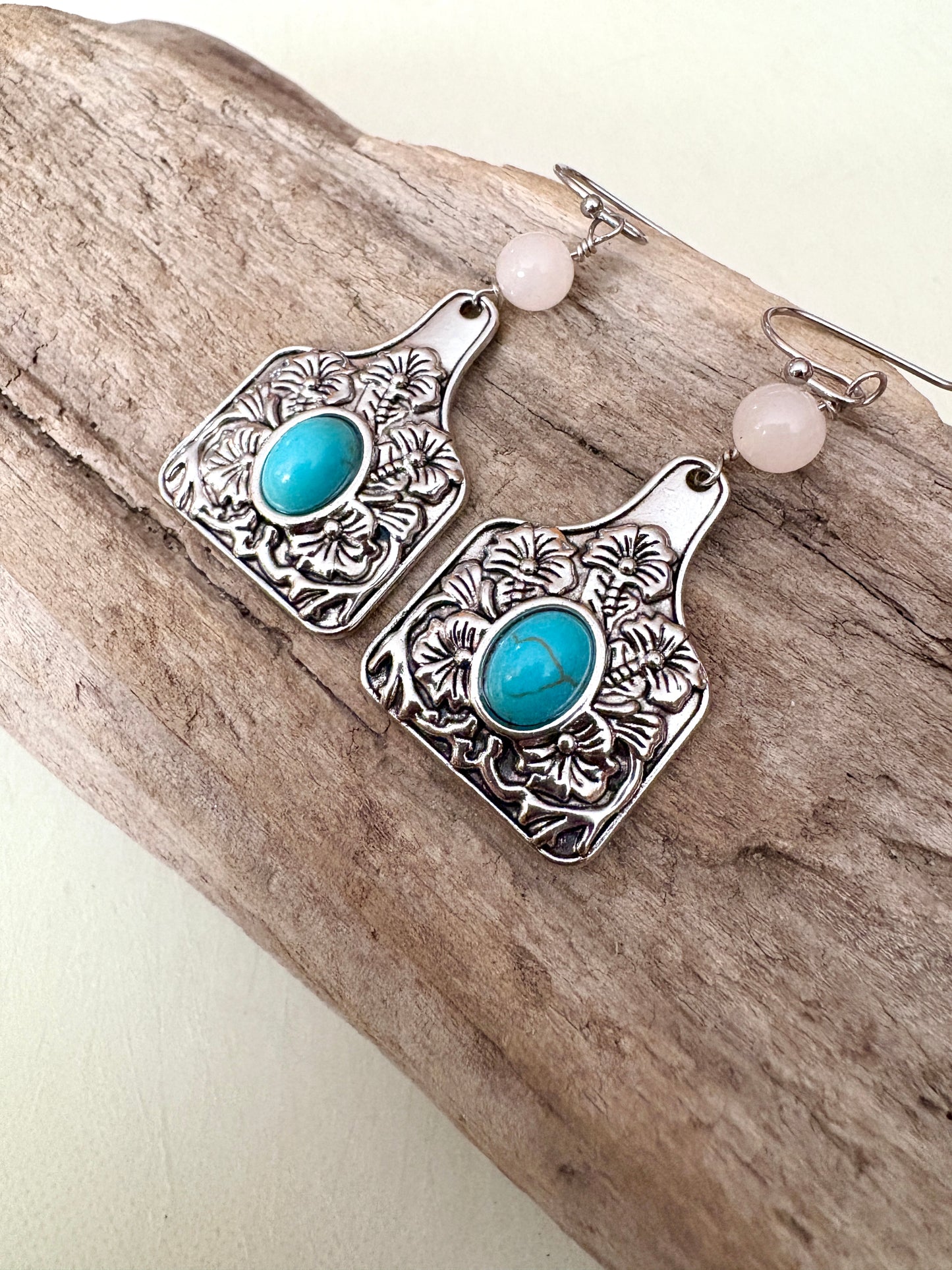 Earrings | Silver Floral | Turquoise Pink Beads