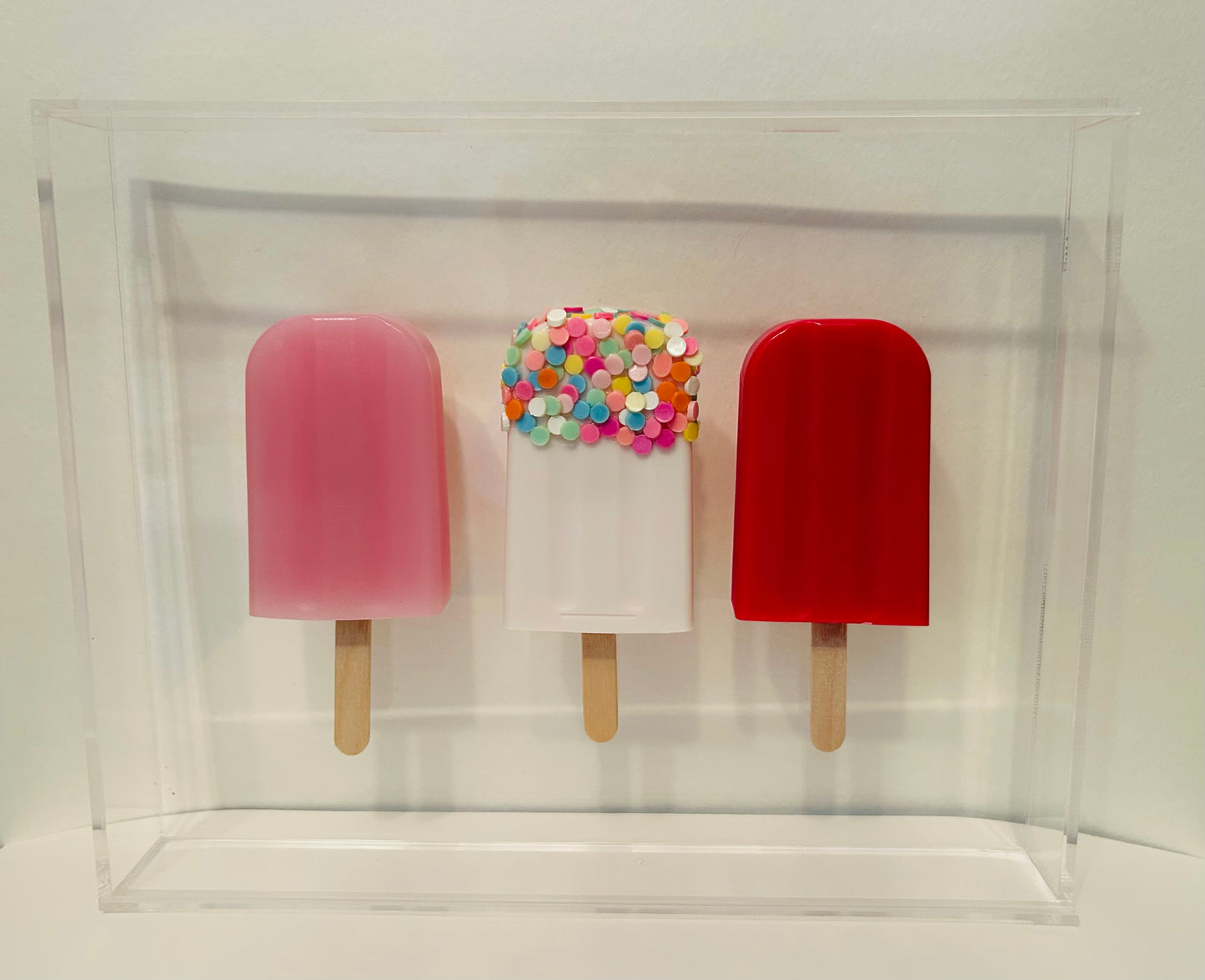 Resin and Acrylic 3 Popsicle Art, 8 x 10, Pink