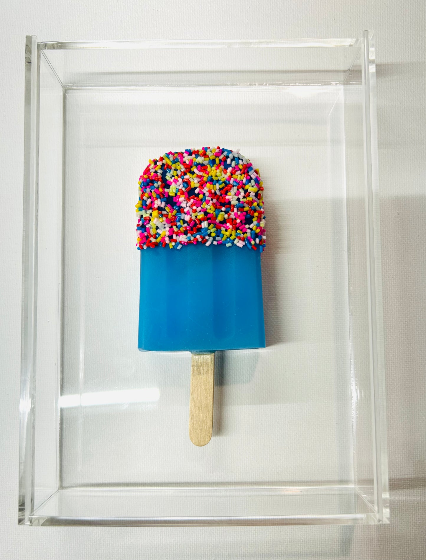 Resin and Acrylic Single Popsicle Art, 5 x 7, blue with multicolor sprinkles (CIR037)