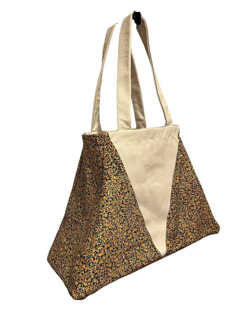 Tulsi Triangle Tote Bag | Dark Green Yellow Floral