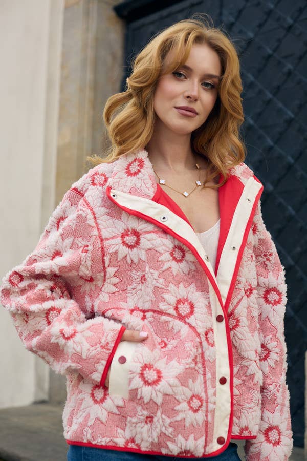 Floral Sherpa Jacket | Black & White