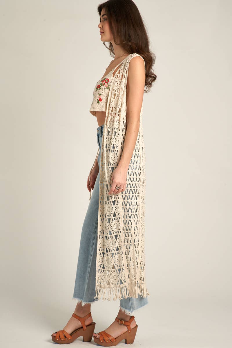 Kimono Vest | Tied Crochet | Cream