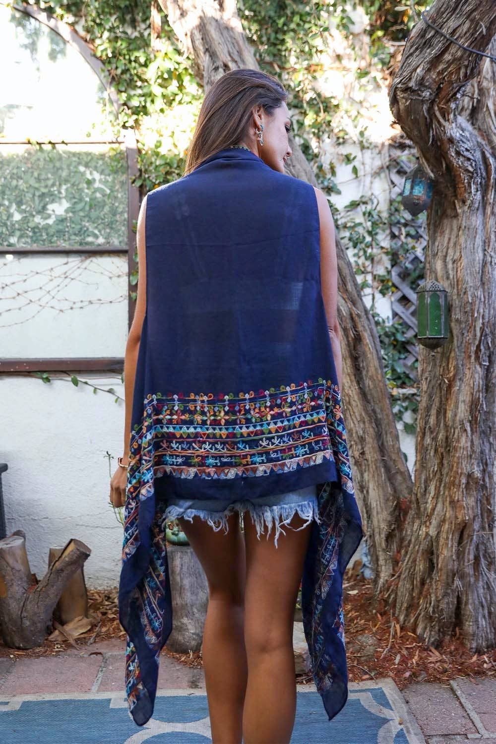 Vest | Embroidered | Navy