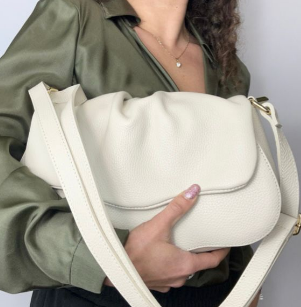 Italian Slouchy Leather Handbag with Flap Closure | Black