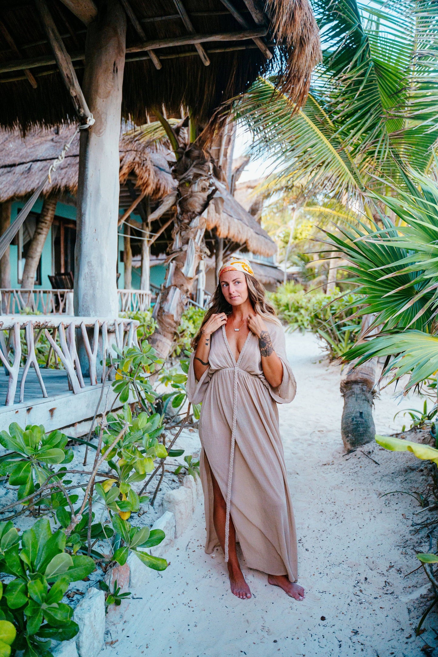 Braided Sleeve Cotton Maxi Dress