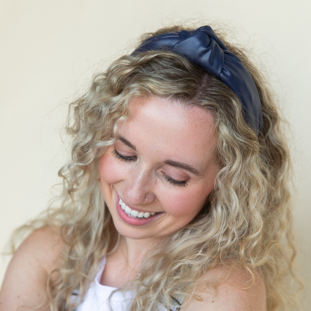 Navy Leather Headband