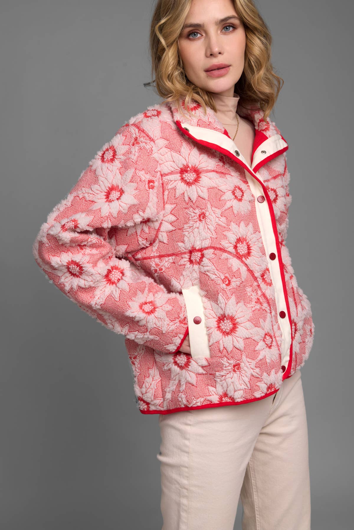 Floral Sherpa Jacket | Black & White