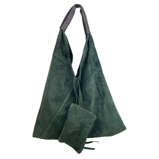 Suede Leather Shoulder Bag | Bottle Green