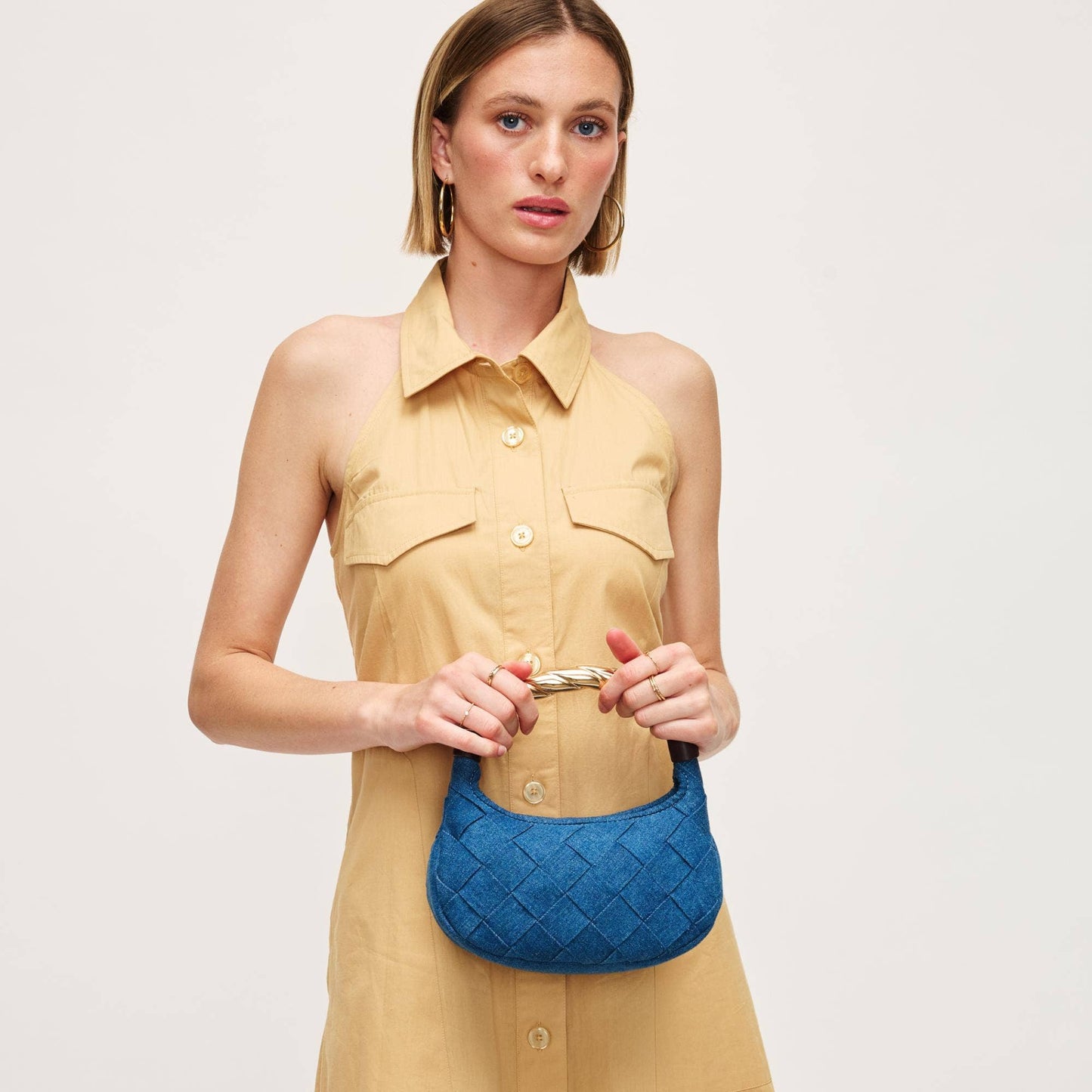 Yvette Woven Crossbody: Denim Brown