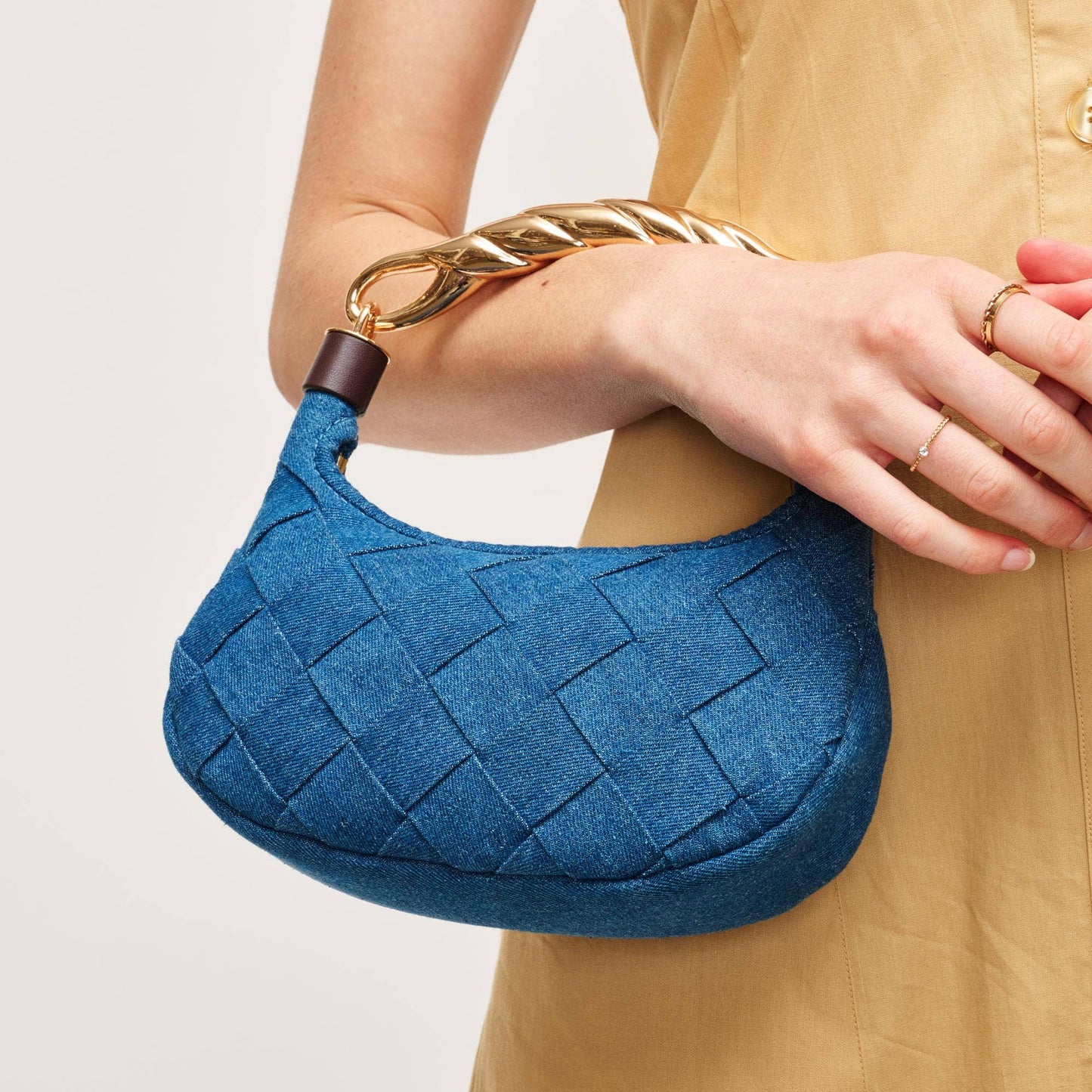 Yvette Woven Crossbody: Denim Brown