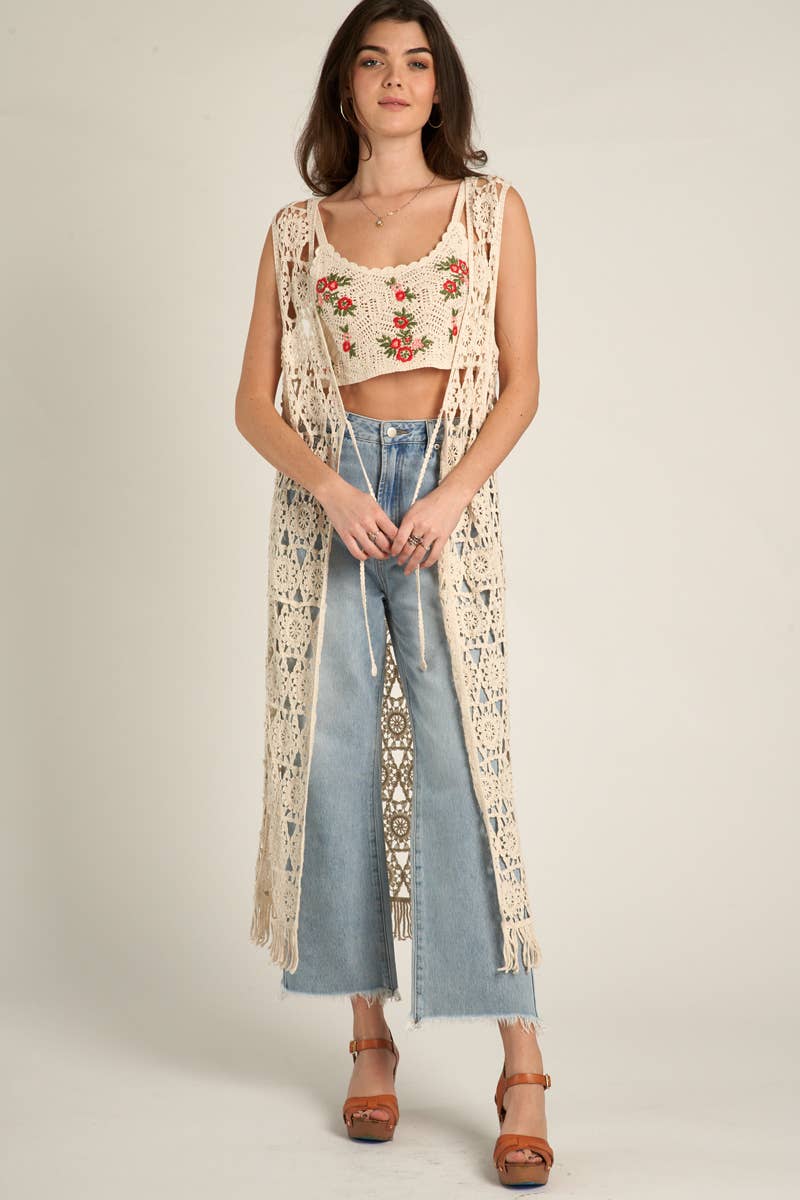Kimono Vest | Tied Crochet | Cream