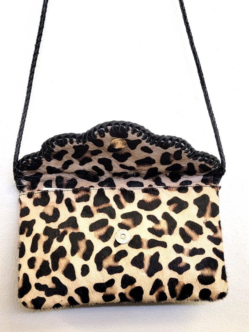 Boho Leather Crossbody Clutch Bag