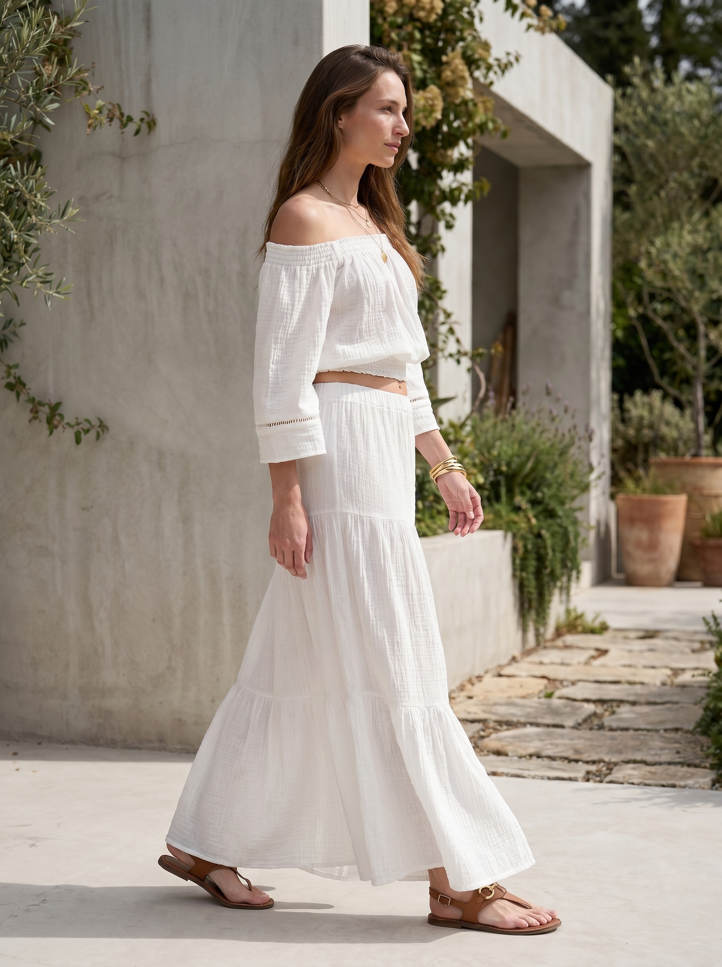 Artisan Cotton Skirt + Blouse Set | Nude Pink